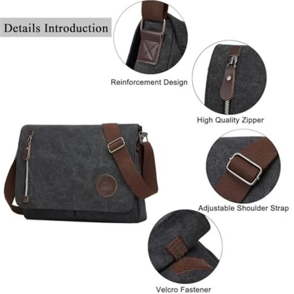 Canvas Satchel Messenger Bag for Men Women, Vintage Shoulder Crossbody